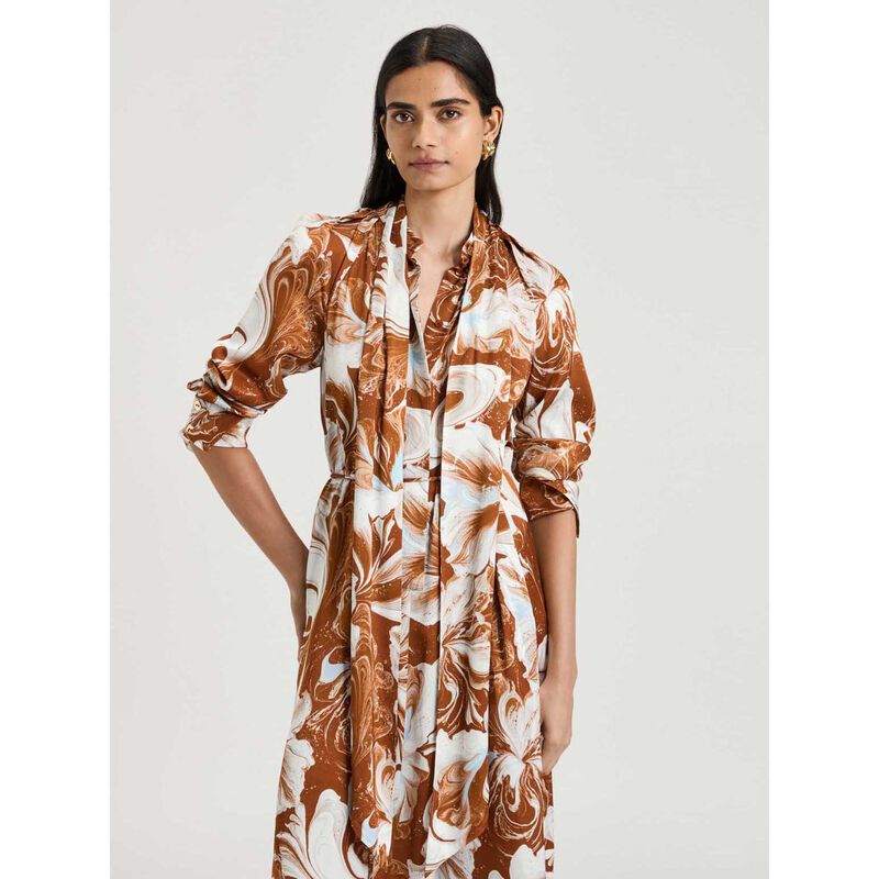 Veronika Maine Marble Floral Satin Midi Dress image number 3